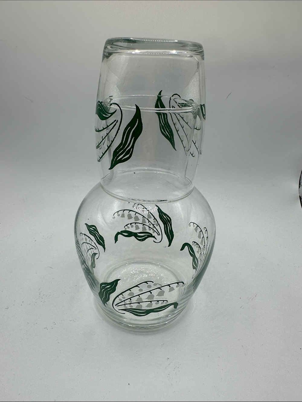 Vintage Libbey Lily of the Valley Bedside Water Glass and Carafe Tumble Up
